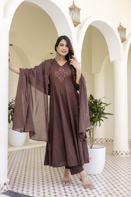 Jaipuri 3pcs brown cotton printed kurti wholesale  