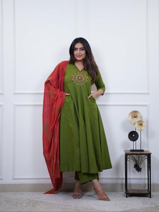 Jaipuri cotton 3pcs anarkali kurti wholesale 