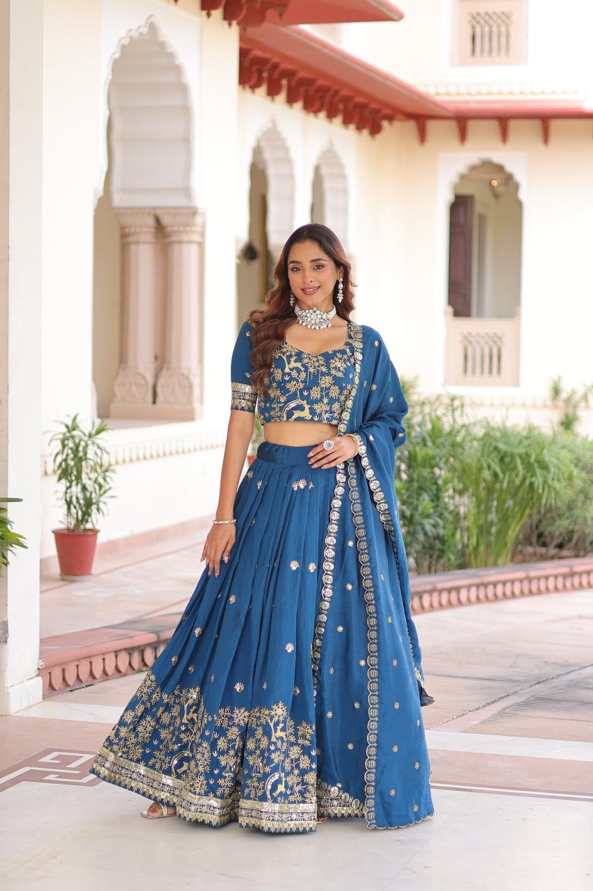 KA 5062 Vichitra Silk Blue Heavy work lehenga choli wholesale in Mumbai
