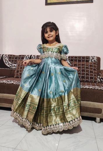 kids gown Simmer silk Blue Best kids wear shops in Pune