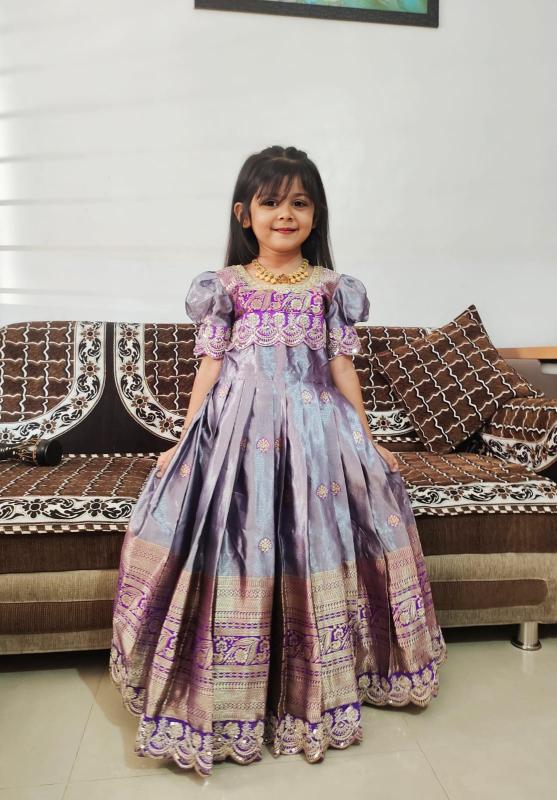 kids gown Simmer silk Purple Wholesale market for baby clothes in Pune