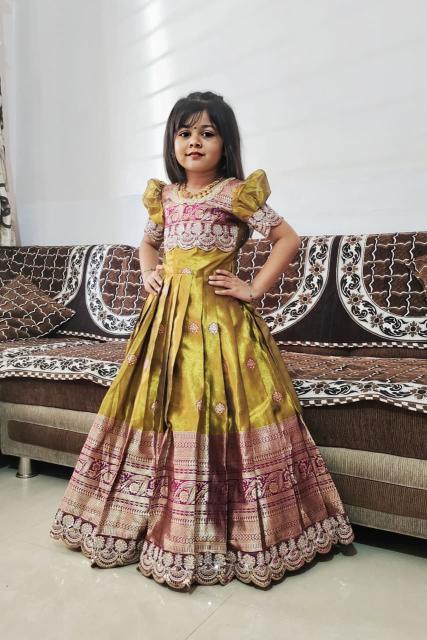 kids gown Simmer silk Yellow Children wear wholesale suppliers in Pune