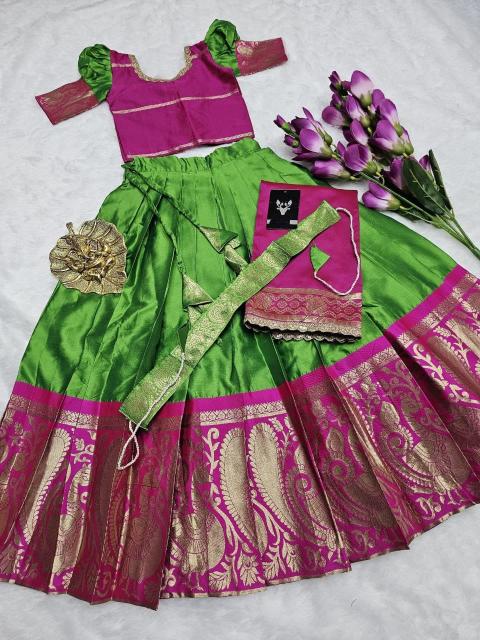 kids lehenga choli lichi silk Green Kids fashion market in Pune