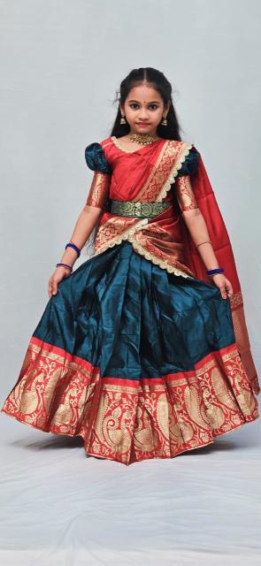 kids lehenga choli lichi silk orange Wholesale market for kids clothes in Pune