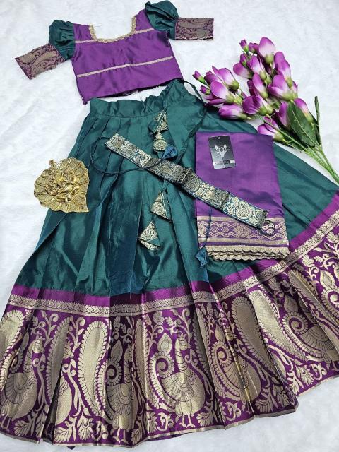 kids lehenga choli lichi silk Purple Affordable kids wear in Pune