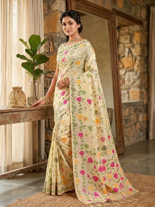 LOVELY LADY by Shree shyam Fashion fancy designer Soft LINEN COTTON fabric saree wholesale with Fancy latkan