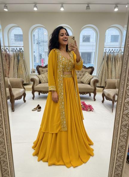  Newly Launched Premium VF 213 GEORGETTE yellow Lehenga choli manufacturers in Pune
