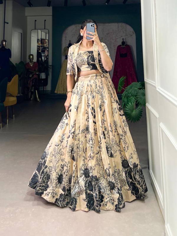 NNK 1129 Tasar Silk CRM Designer lehenga choli manufacturer in Kolkata