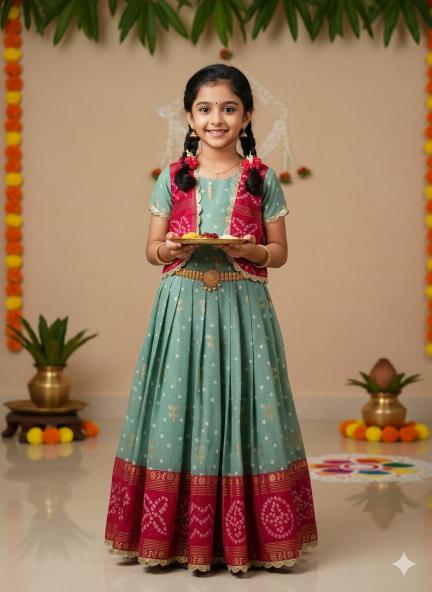 Pavitra Ugadi Silk Blue Surat kids trendy clothing
