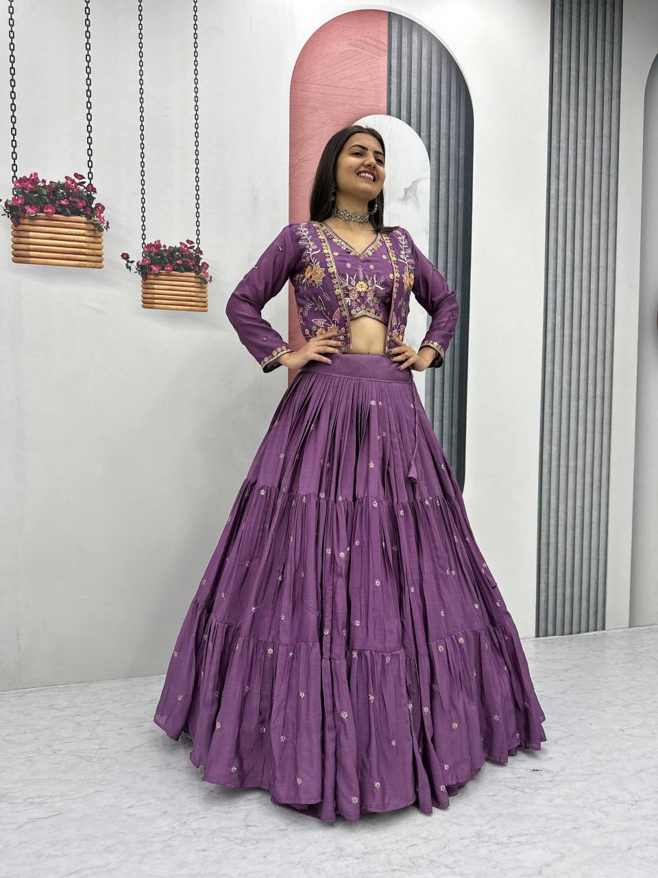 Pc 538 Chinon Purple Surat lehenga choli retailers