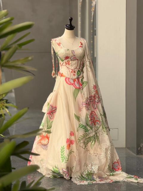 SCnx 1195 organza Lehenga choli manufacturers in Ahmedabad