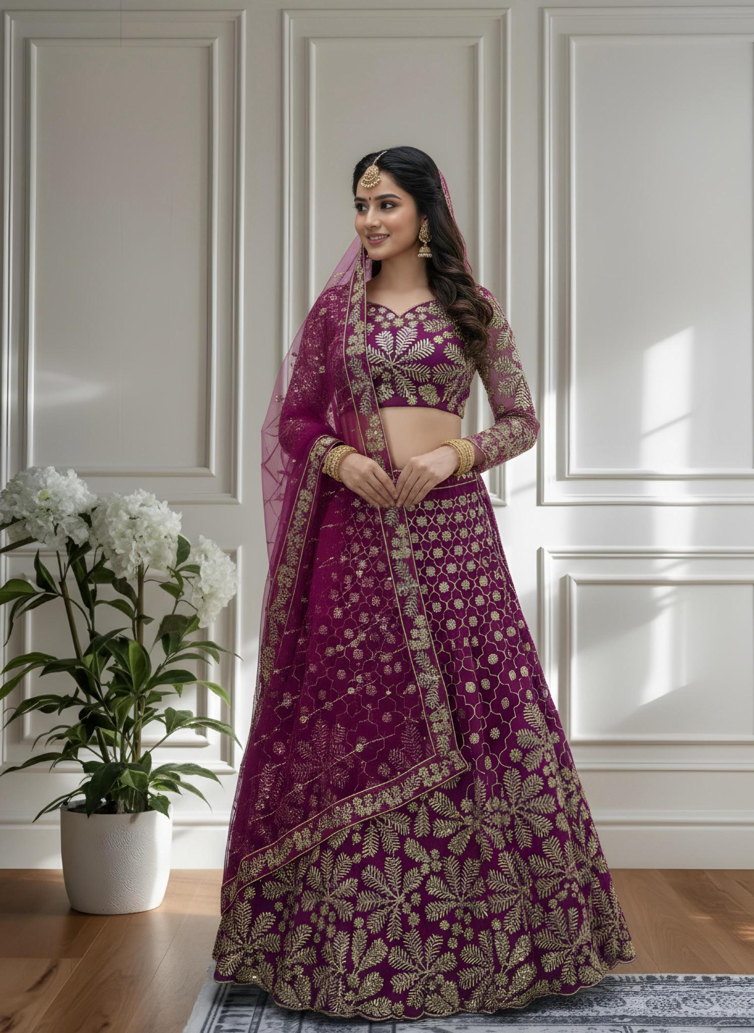 Shine in style with this beautifully Butterfly Net Purple Lehenga choli wholesale market in Mumbai
