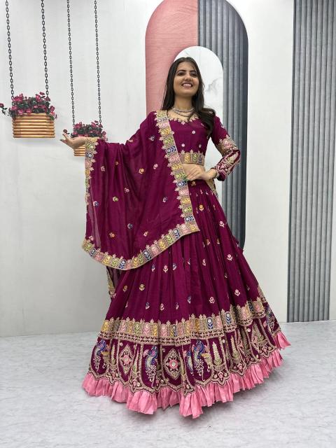 Tapi 308 Vichitra red Lehenga choli manufacturers in Surat