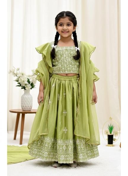 Trending  Embroidered Work Chinon Green Surat wholesale children clothing