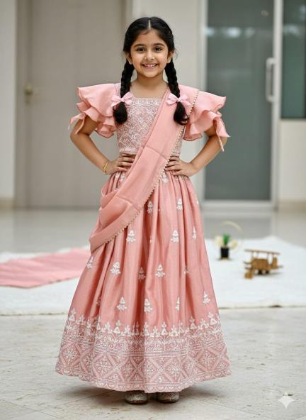 Trending  Embroidered Work Chinon Pink Wholesale kids wear suppliers in Surat