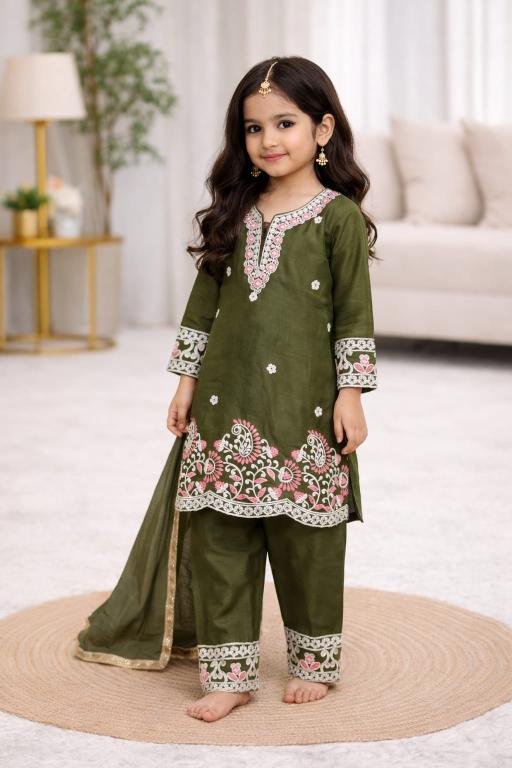 Trending New Ramzan Eid Silk Green Wholesale children fashion in Mumbai