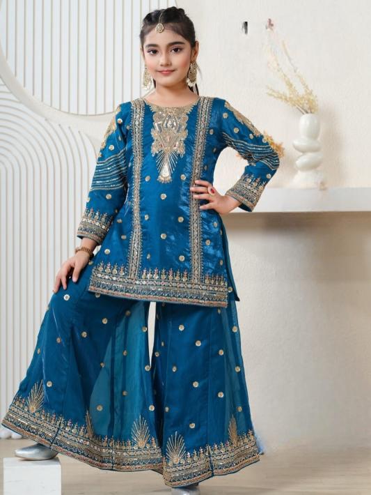 Trending New Ramzan Eid Special Silk Blue Kids wholesale clothing