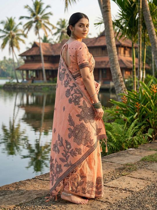 YASHODA by shree shyam fashion fancy designer Soft LINEN COTTON fabric saree wholesale with Fancy latkan