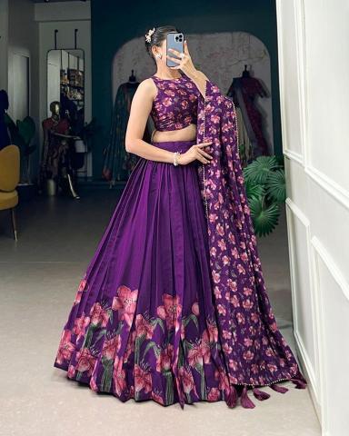 Artriddhs Dola silk D NO DEGITAL 11 Purple Printed lehenga choli distributors