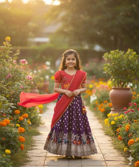 Beautiful Deer Duck Maggam Chinnon Silk Purple Trendy kids wear Pune