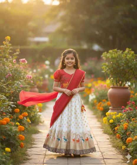 Beautiful Deer Duck Maggam Chinnon Silk Red Affordable kids clothing Pune
