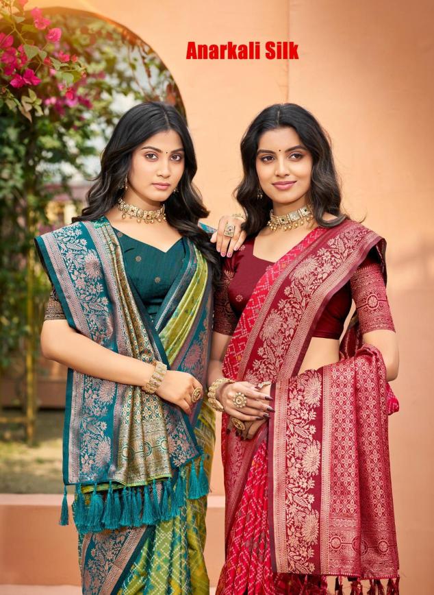 Bunawat - Anarkali Silk Sangam Prints SOFT SILK Woven Work Traditional Saree