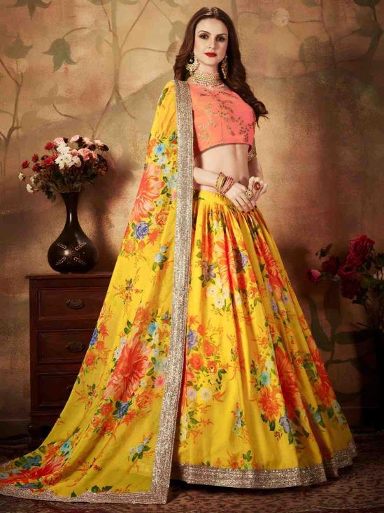 floral 76 vol 1 Organza Orange Traditional lehenga choli market in Hyderabad