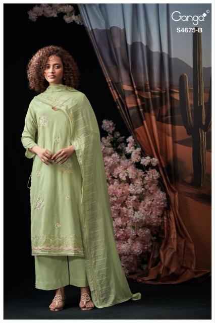 Ganga fashmi 4675 designer crepe dress material wholesale 