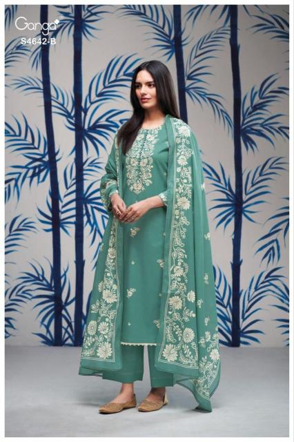 Ganga hirael 4642 dress material wholesaler new tt market ring road surat 