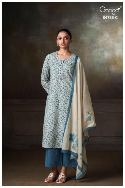 Ganga ketzia 4786 embroidery dress materials wholesale 