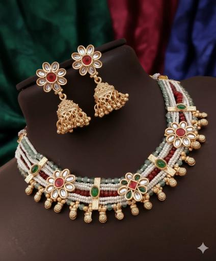 High gold rajvadi set ac 16 Artificial bridal jewelry wholesalers