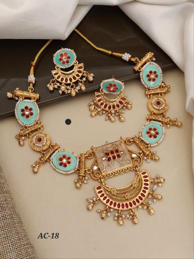 High gold rajvadi set ac 18 Low cost imitation jewelry in India