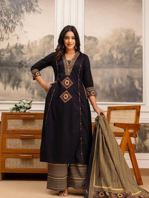 Jaipuri black a line long kurtis wholesale in surat 