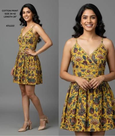 K 425 Yellow Floral Printed western wear exporters in Hyderabad