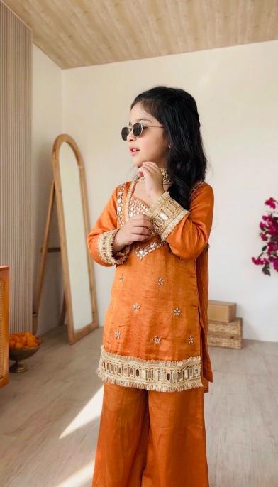 Kids Ethnic Wear Fendy Silk Orange Kids fashion wholesale