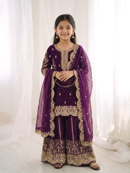 Kids Ethnic Wear ZSR 3169 Fendy Silk Purple Kids clothing wholesale market in Gujarat