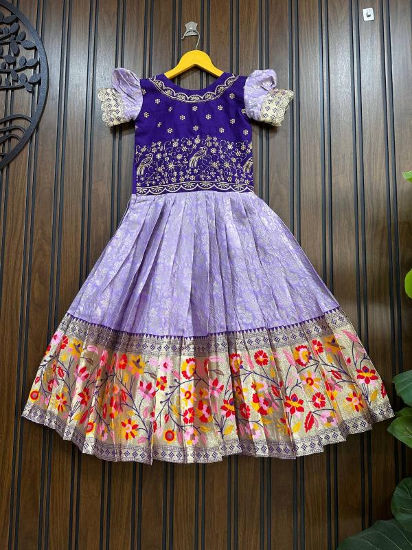 Kids gown paithani silk Blue Kids fashion wholesale market