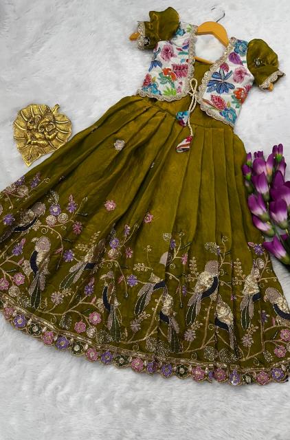 kids koti gown silk Green Children clothing manufacturers in Kolkata