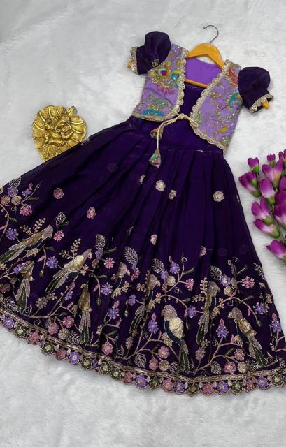 kids koti gown silk purple Affordable kidswear in Kolkata