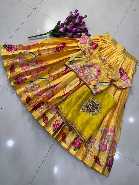 kids lehenga chinon silk Yellow Affordable baby wear in kolkata
