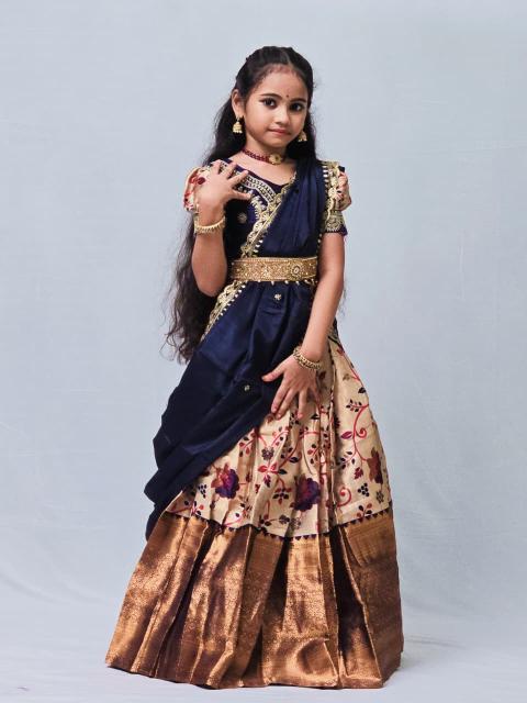 kids lehenga choli lichi silk Blue Trendy kids wear in Kolkata
