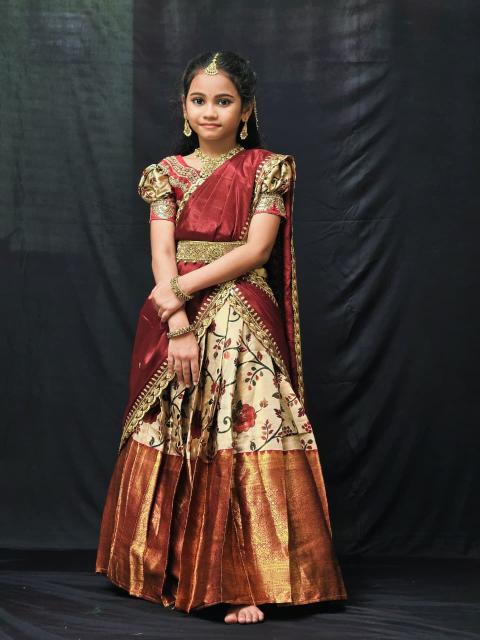 kids lehenga choli lichi silk Orange Bulk children clothing in Kolkata