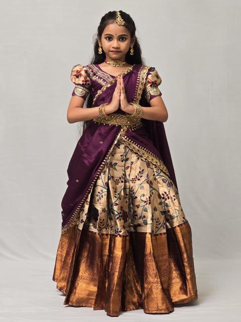 kids lehenga choli lichi silk Purple Children fashion market in Kolkata