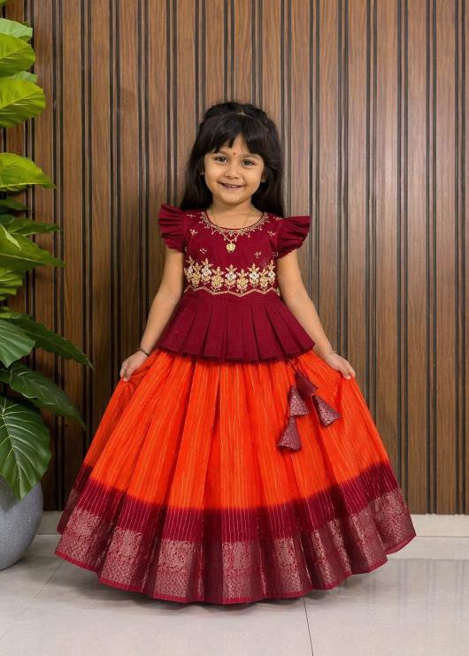 kids lehenga heavy silk Red Girls wear wholesale Pune