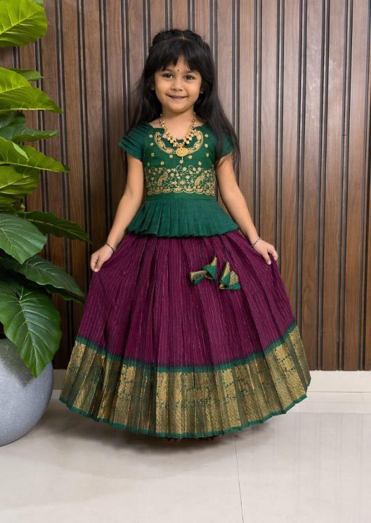 kids lehenga heavy silk Red purple Wholesale kids party wear Pune