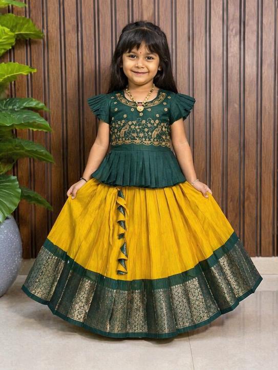 kids lehenga heavy silk Yellow Baby clothes wholesale Pune