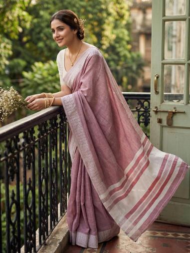 LINEN LOOMS VOL 2 by SHREE SHYAM FASHION fancy designer Soft LINEN COTTON fabric saree WITH LAKHNAVI BORDAR wholesale with Fancy latkan