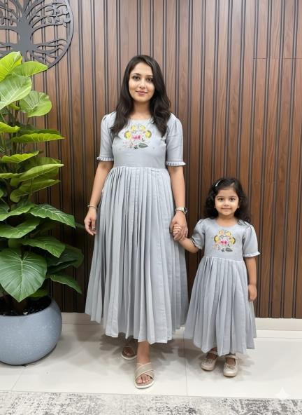 MOTHER DAUGHTER COMBO roman cotton Gray Kids designer clothes wholesale Pune