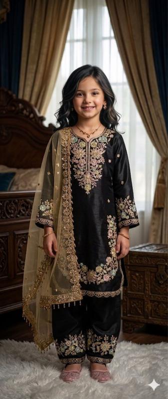 NEW COLOUR RRK  002 GMY SILK Black Wholesale children clothing dealer in Delhi