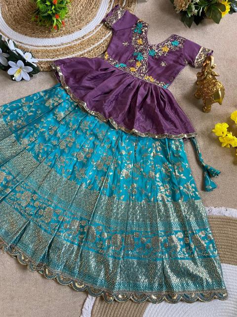 Peplum Chinnon Silk Blue Kids clothes wholesale market Pune
